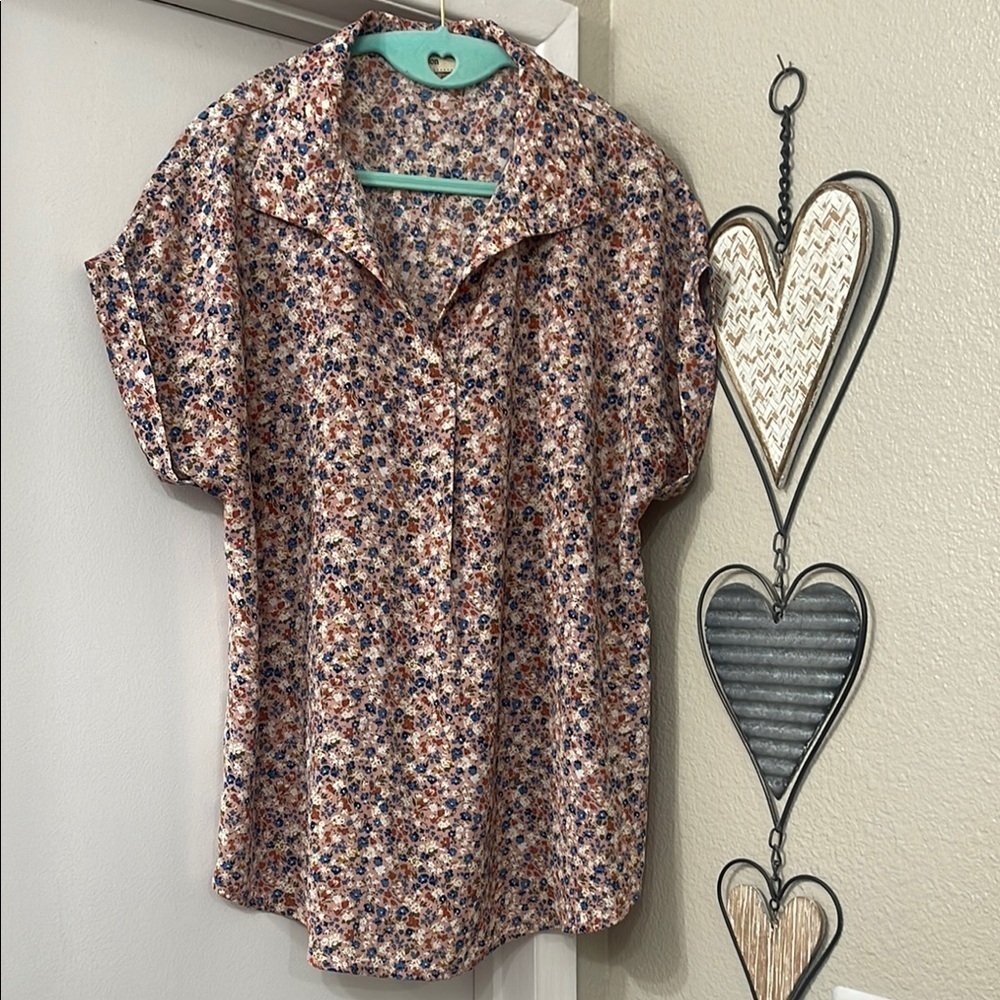 Blue and Pink Floral Blouse with Relaxed Fit
